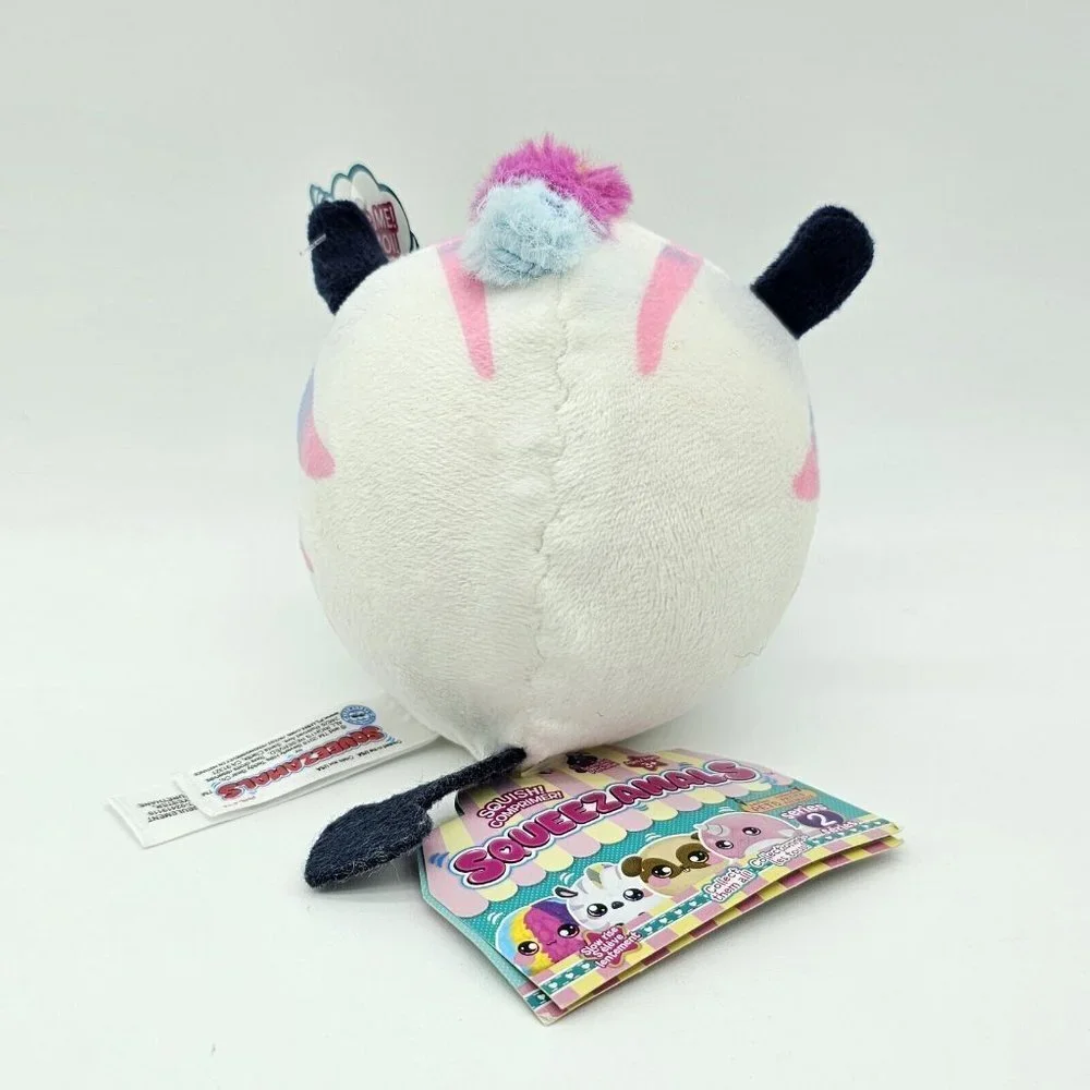 Squeezamals Series 2 Zachry Zebra Plush White Round Stuffed Animal Striped